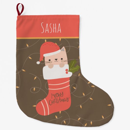 Gepersonaliseerde kat kerst grote kerstsok (Voorkant)