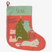 Gepersonaliseerde kat kerst grote kerstsok (Voorkant)