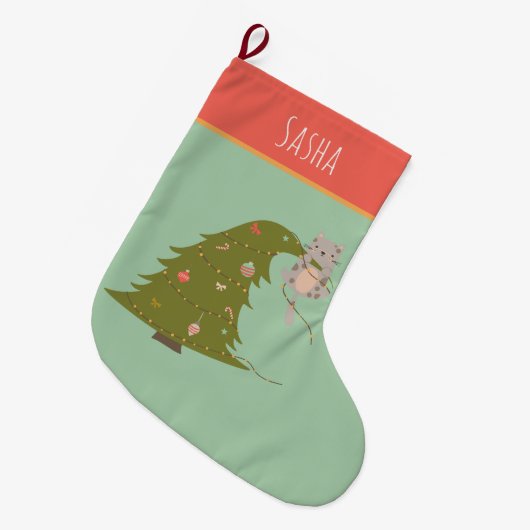 Gepersonaliseerde kat kerst grote kerstsok (Voorkant (Hangend))