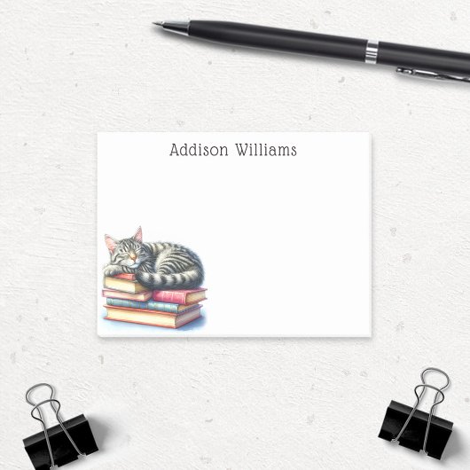 Gepersonaliseerde Kat Nap op Stack of Books Post-it® Notes