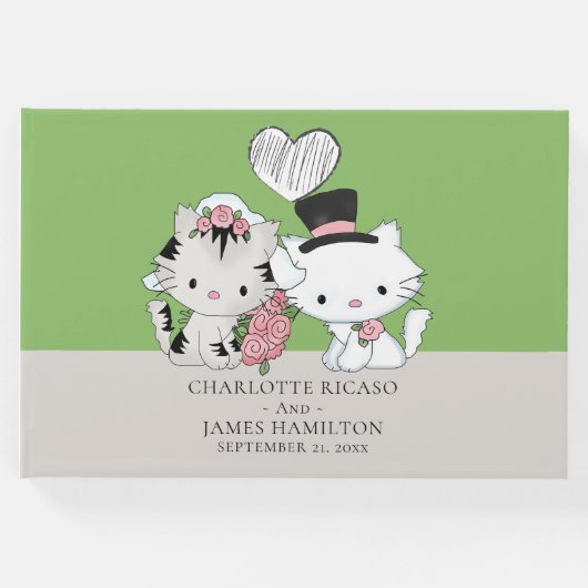 Gepersonaliseerde kat paar bruid en bruidegom brui gastenboek (Voorkant)