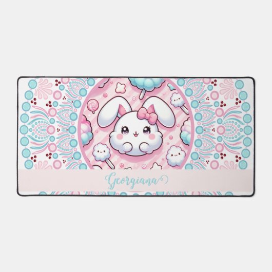 Gepersonaliseerde katoenen Snoep Kawaii Bunny Dot  Bureaumat (Voorkant)