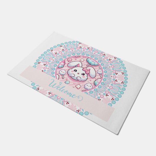 Gepersonaliseerde katoenen Snoep Kawaii Bunny Dot  Deurmat (Schuin)
