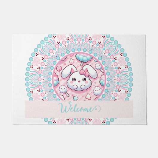 Gepersonaliseerde katoenen Snoep Kawaii Bunny Dot  Deurmat (Voorkant)