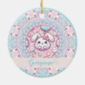 Gepersonaliseerde katoenen Snoep Kawaii Bunny Dot  Keramisch Ornament (Achterkant)