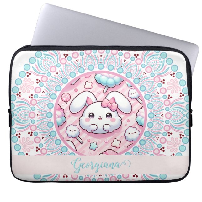 Gepersonaliseerde katoenen Snoep Kawaii Bunny Dot  Laptop Sleeve (Voorkant)