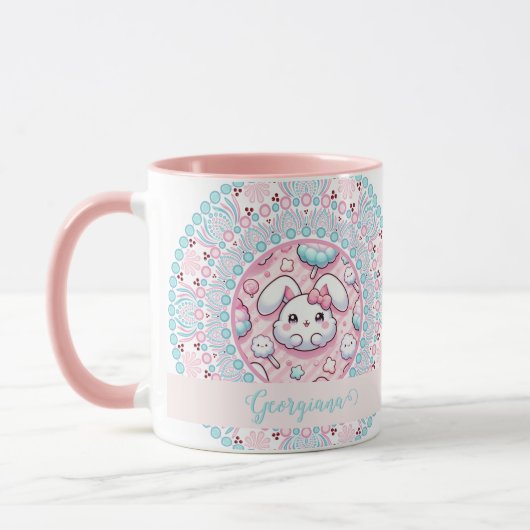 Gepersonaliseerde katoenen Snoep Kawaii Bunny Dot  Mok (Links)