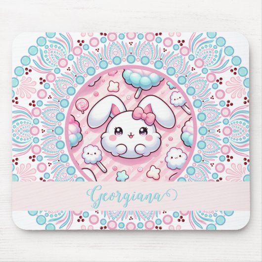 Gepersonaliseerde katoenen Snoep Kawaii Bunny Dot  Muismat (Voorkant)