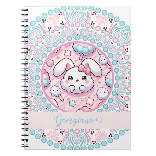 Gepersonaliseerde katoenen Snoep Kawaii Bunny Dot  Notitieboek (Voorkant)