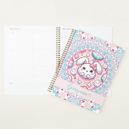 Gepersonaliseerde katoenen Snoep Kawaii Bunny Dot  Planner (Display)