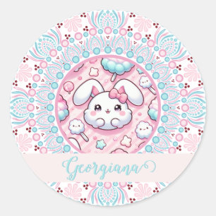 Gepersonaliseerde katoenen Snoep Kawaii Bunny Dot Ronde Sticker