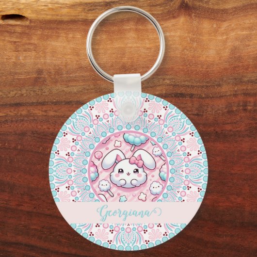 Gepersonaliseerde katoenen Snoep Kawaii Bunny Dot Sleutelhanger (Voorkant)