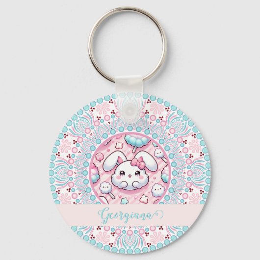 Gepersonaliseerde katoenen Snoep Kawaii Bunny Dot  Sleutelhanger (Achterkant)