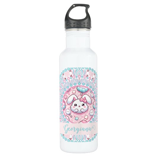 Gepersonaliseerde katoenen Snoep Kawaii Bunny Dot  Waterfles (Voorkant)