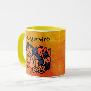 Gepersonaliseerde katten en pompoenen in Halloween Mok