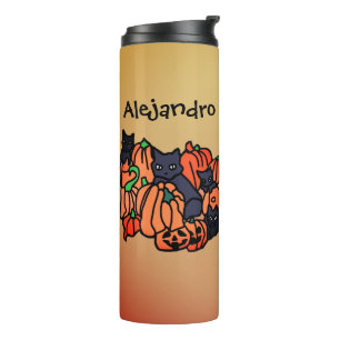 Gepersonaliseerde katten en pompoenen in Halloween Thermosbeker