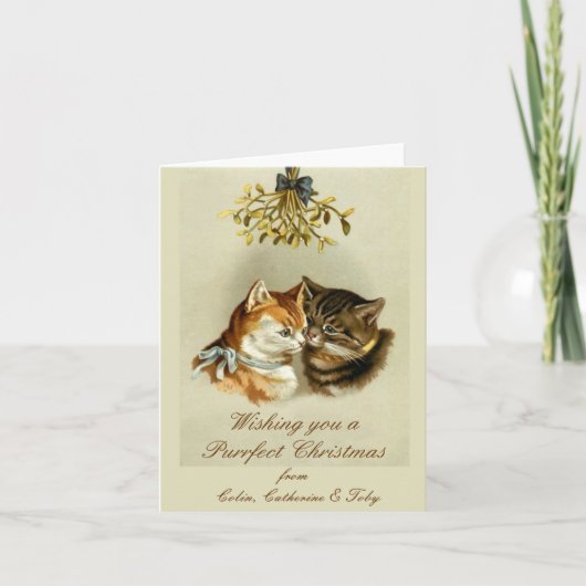 Gepersonaliseerde Katten Vintage Kerst Kaart (Voorkant)