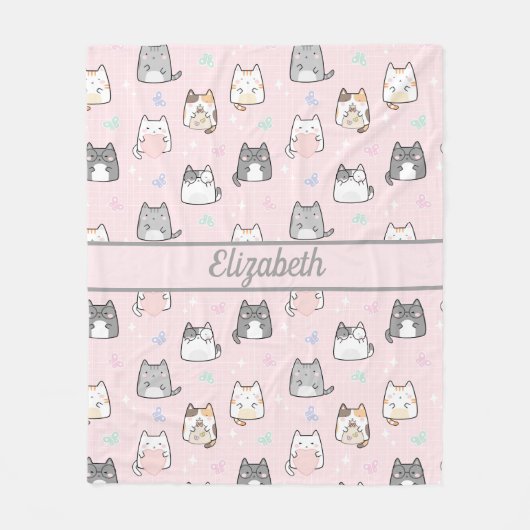 Gepersonaliseerde katten Whimsical Grey Pink Fleece Deken (Voorkant)