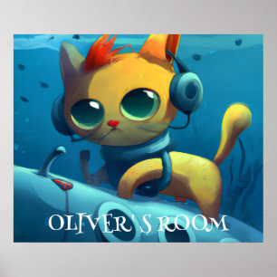 GEPERSONALISEERDE KATTENFANTASIE KAT DUIKBOOT POST POSTER