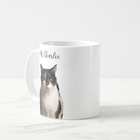 Gepersonaliseerde kattenfoto en naam koffiemok (Voorkant links)