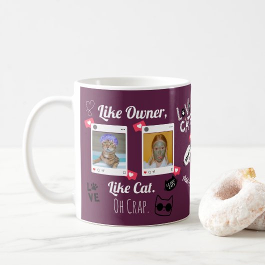 Gepersonaliseerde Kattenfoto Koffie Mok | Aangepas (Met donut)