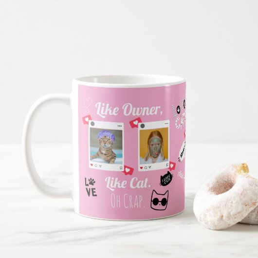 Gepersonaliseerde Kattenfoto Koffie Mok | Aangepas (Met donut)