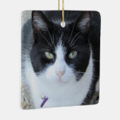 Gepersonaliseerde kattenfoto met naam en jaar keramisch ornament (Rechts)