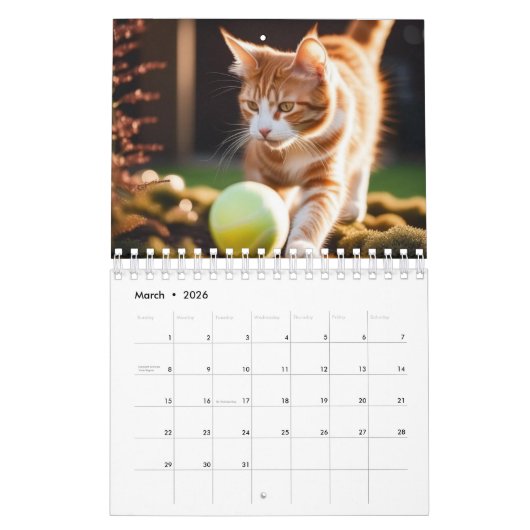 Gepersonaliseerde kattenfoto's per jaar Creëer uw  Kalender (Mar 2026)