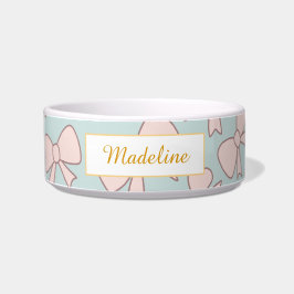 Gepersonaliseerde kattennaam pastelroze strik kom