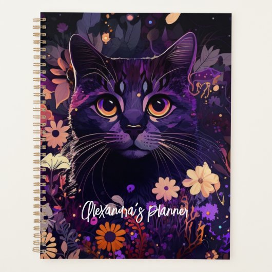 Gepersonaliseerde kattenplanner met Paarse kat Planner (Voorkant)