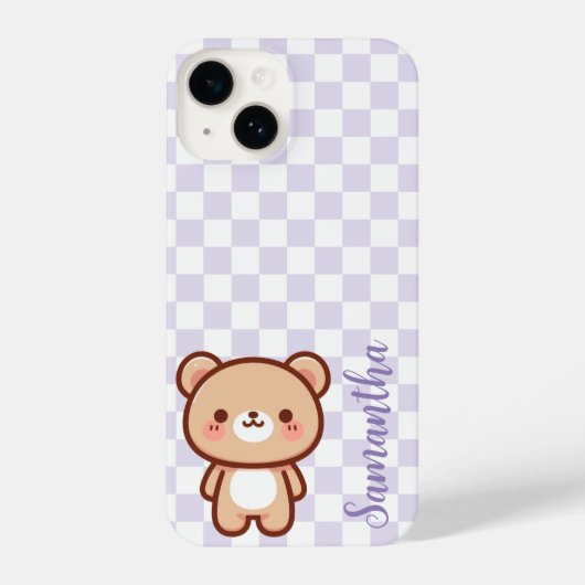 Gepersonaliseerde kawaii beer telefoonhoes, Paarse iPhone Hoesje (Achterkant)