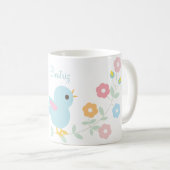 Gepersonaliseerde Kawaii Bird en Flowers Koffiemok (Voorkant rechts)