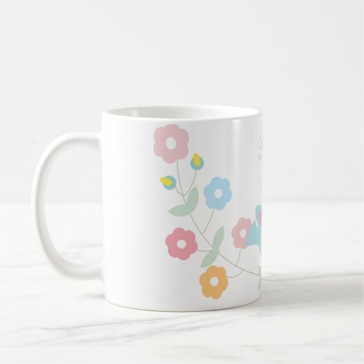 Gepersonaliseerde Kawaii Bird en Flowers Koffiemok (Links)