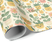 Gepersonaliseerde Kawaii Cactus en Succulent Gift Cadeaupapier (Rol Hoek)