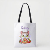 Gepersonaliseerde Kawaii Cat Eten Pizza Custom Tote Bag (Voorkant)
