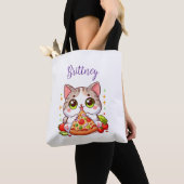 Gepersonaliseerde Kawaii Cat Eten Pizza Custom Tote Bag (Dichtbij)