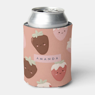 Gepersonaliseerde Kawaii Chocolade Aardbei Patroon Blikjeskoeler