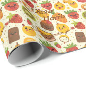 Gepersonaliseerde Kawaii Fruit Fiesta Gift Wrap Ki Cadeaupapier (Rol Hoek)