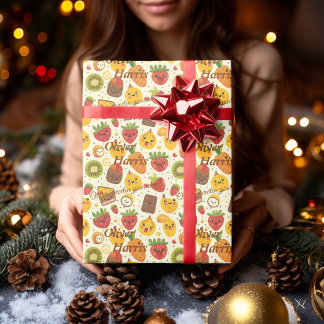 Gepersonaliseerde Kawaii Fruit Fiesta Gift Wrap Ki Cadeaupapier