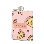 Gepersonaliseerde Kawaii Fun Pizza Slice Patroon Heupfles (Links)