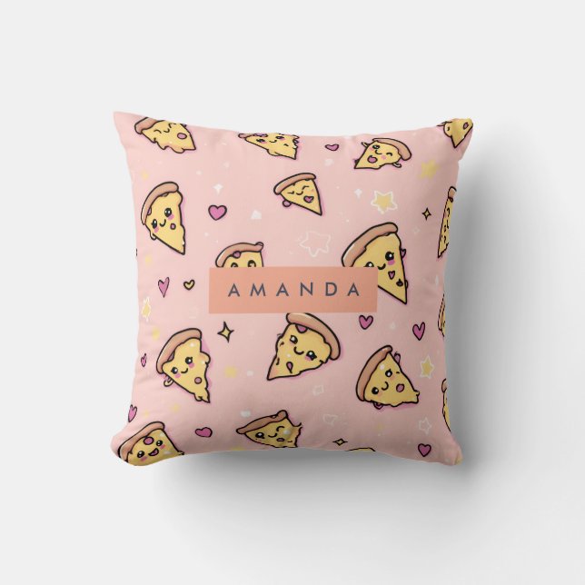 Gepersonaliseerde Kawaii Fun Pizza Slice Patroon Kussen (Voorkant)