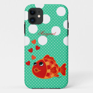 Gepersonaliseerde Kawaii Goldfish Cartoon met hart Case-Mate iPhone Case