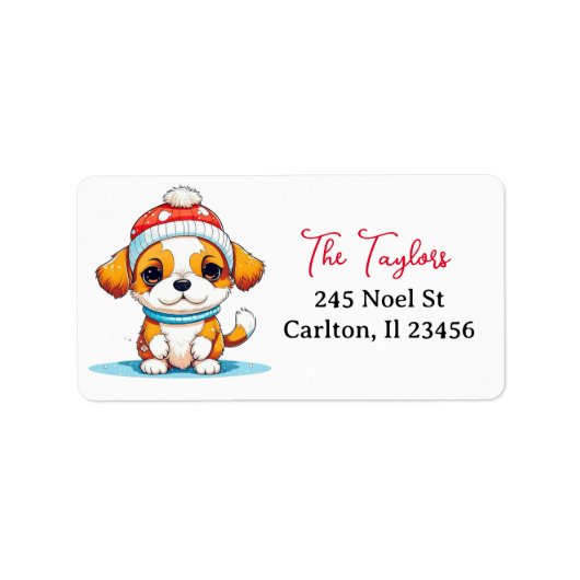 Gepersonaliseerde Kawaii Kerst Puppy Dog Etiket (Voorkant)