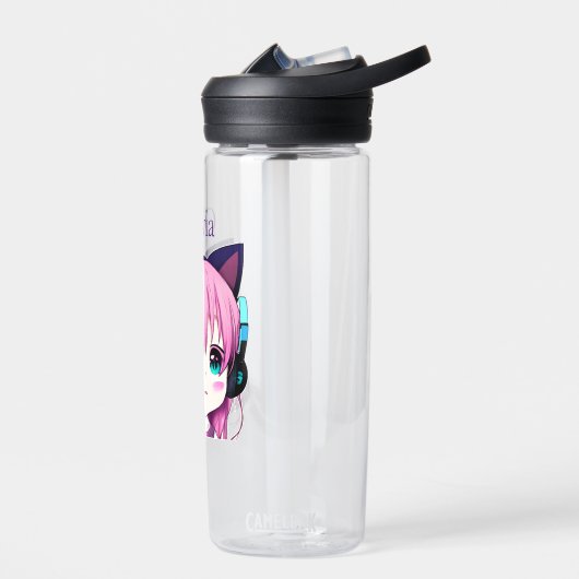 Gepersonaliseerde Kawaii Meisje met Hoofdtelefoon  Waterfles (Links)