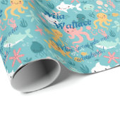 Gepersonaliseerde Kawaii Ocean Adventure Gift Wrap Cadeaupapier (Rol Hoek)