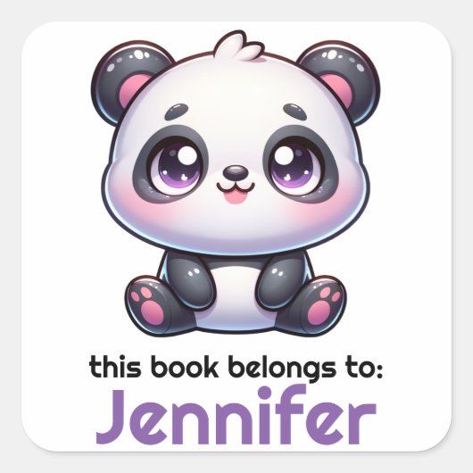 Gepersonaliseerde Kawaii Panda Bookplate Vierkante Sticker (Voorkant)