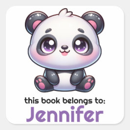 Gepersonaliseerde Kawaii Panda Bookplate Vierkante Sticker