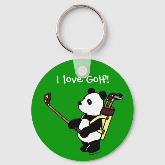 Gepersonaliseerde Kawaii Panda Golfer Sleutelhanger (Voorkant)