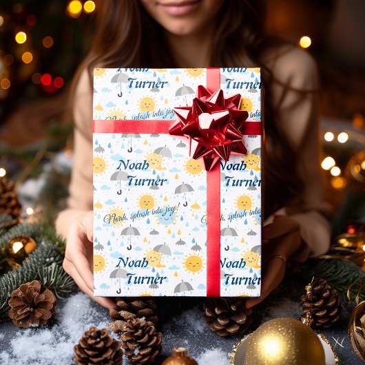 Gepersonaliseerde Kawaii Sun & Rain Gift Wrap voor Cadeaupapier