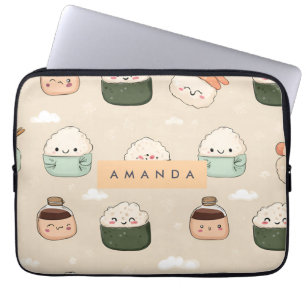 Gepersonaliseerde Kawaii Sushi Japanse eetpatroon Laptop Sleeve